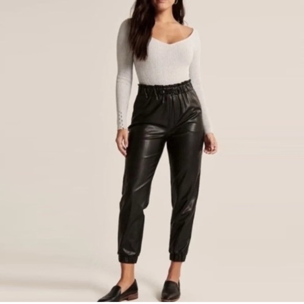 Abercrombie & Fitch Faux Leather Pants Size Small Jogger Vegan Drawstring